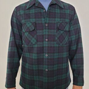 Pendleton Plaid Green, Black Watch Tartan Wool Shirt – Vtg 60s/70s Men's Large
